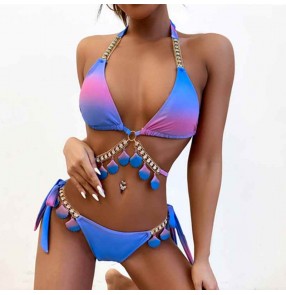 Women's split swimsuit with strappy gradient print Crystal diamond bikini Shell swimsuitsuit with strappy gradient print Crystal diamond bikini Shell swimsuits